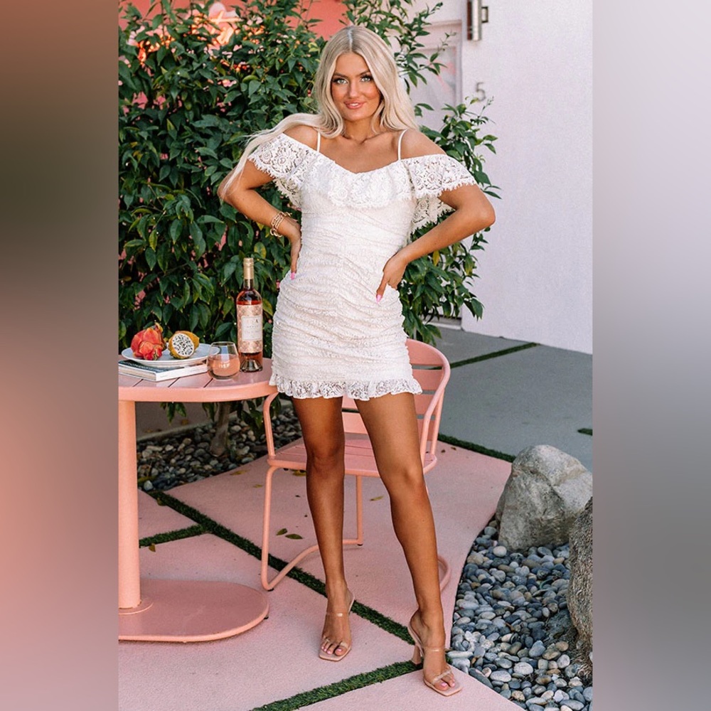 Ruched Lace Mini Dress